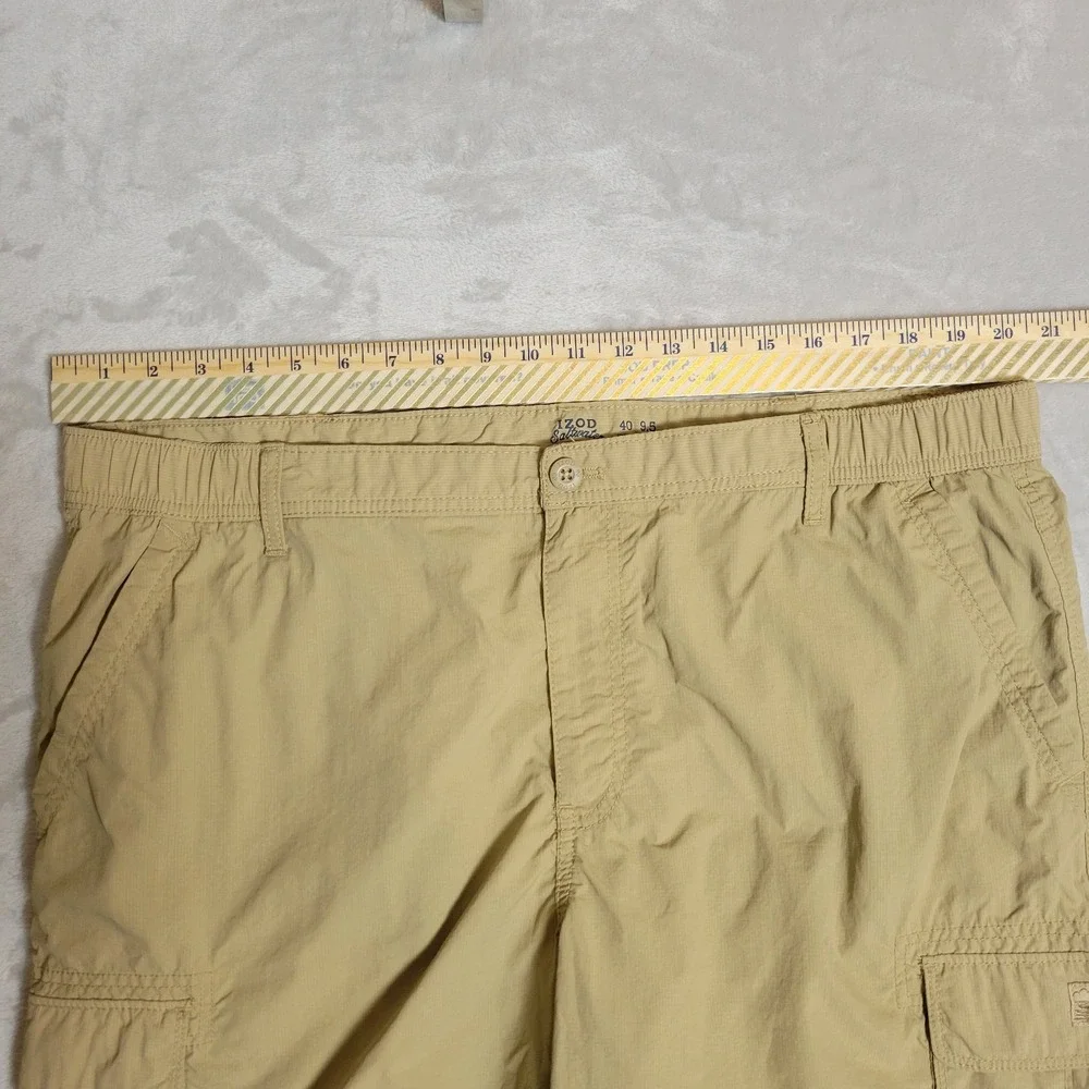 Izod Saltwater Cargo Shorts Mens 40 Beige‎ Flat Front 10